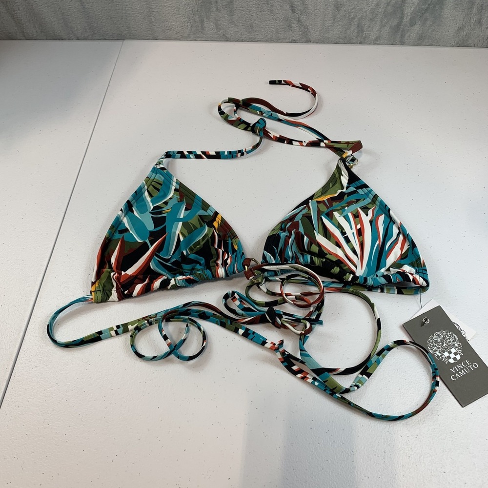 Vince Camuto Women's Swim Bikini Top String Triangle Tropical Print Strappy Ring